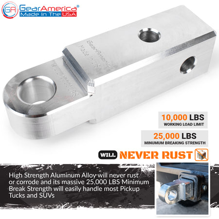 GearAmerica Billet Aluminum Ultra Hitch Receiver Shackle Mount 2" x 2" (Silver) - Made in USA