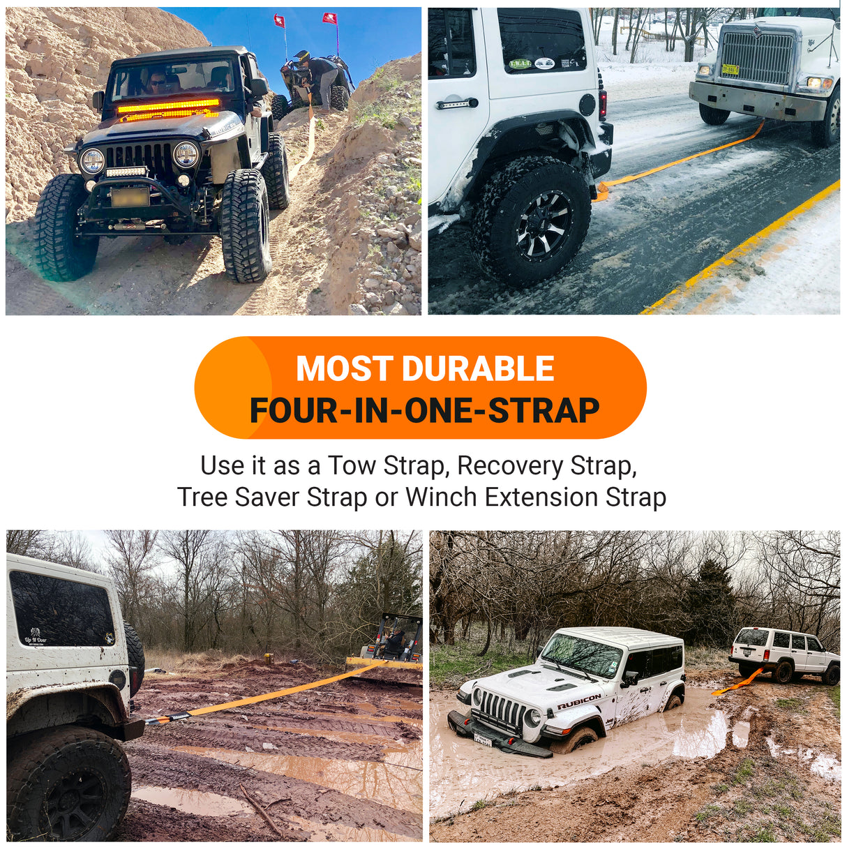 Mega Duty Recovery Tow Strap 4" x 30' | 46,076 lbs Minimum Breaking Strength