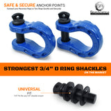 Mega Shackles ® - Blue (2PK) | Forged Carbon Steel | 68,000 lbs MBS (16,000 lbs WLL) | Off-Road Recovery Anchor Points