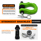 GearAmerica UBER Shackles with Anti-Theft Lock (Green) | Forged Carbon Steel | 80,000 lb (40T) MBS & 20,000 lb (10T) WLL