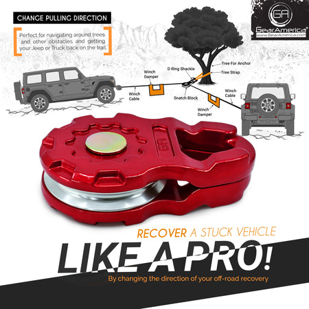 ULTRA Snatch Block Pulley Red | 20T MBS (Aluminum) | Best for Synthetic Winch Rope and Soft Shackles