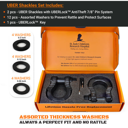 GearAmerica UBER Shackles with Anti-Theft Lock (Black) | Forged Carbon Steel | 80,000 lb (40T) MBS & 20,000 lb (10T) WLL