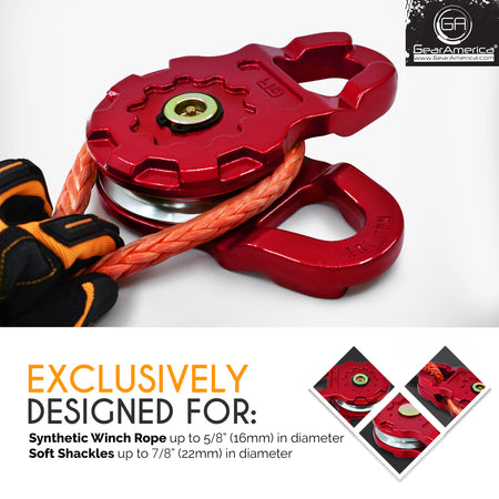 ULTRA Snatch Block Pulley Red | 20T MBS (Aluminum) | Best for Synthetic Winch Rope and Soft Shackles