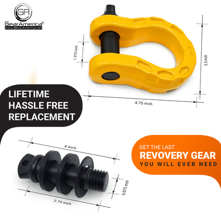 Mega Shackles ® - Yellow (2PK) | Forged Carbon Steel | 68,000 lbs MBS (16,000 lbs WLL) | Off-Road Recovery Anchor Points