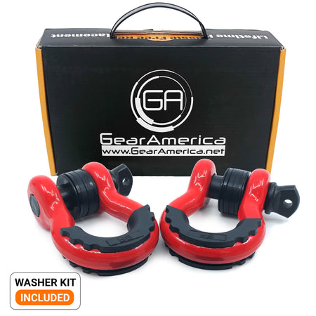 Heavy Duty D Ring Shackles - Red with Isolators (2PK) | 58,000 lbs (29 US Ton) Max Strength