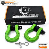 GearAmerica UBER Shackles with Anti-Theft Lock (Green) | Forged Carbon Steel | 80,000 lb (40T) MBS & 20,000 lb (10T) WLL