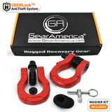 GearAmerica UBER Shackles with Anti-Theft Lock (Red) | Forged Carbon Steel | 80,000 lb (40T) MBS & 20,000 lb (10T) WLL