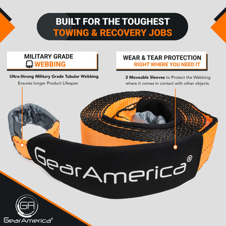 Heavy Duty Recovery Tow Strap 3" x 20' | 35,053 LBS Minimum Breaking Strength