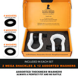 Mega Shackles ®- White (2PK) | Forged Carbon Steel | 68,000 lbs MBS (16,000 lbs WLL) | Off-Road Recovery Anchor Points