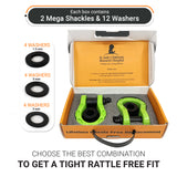 Mega Shackles ® - Green (2PK) | Forged Carbon Steel | 68,000 lbs MBS (16,000 lbs WLL) | Off-Road Recovery Anchor Points